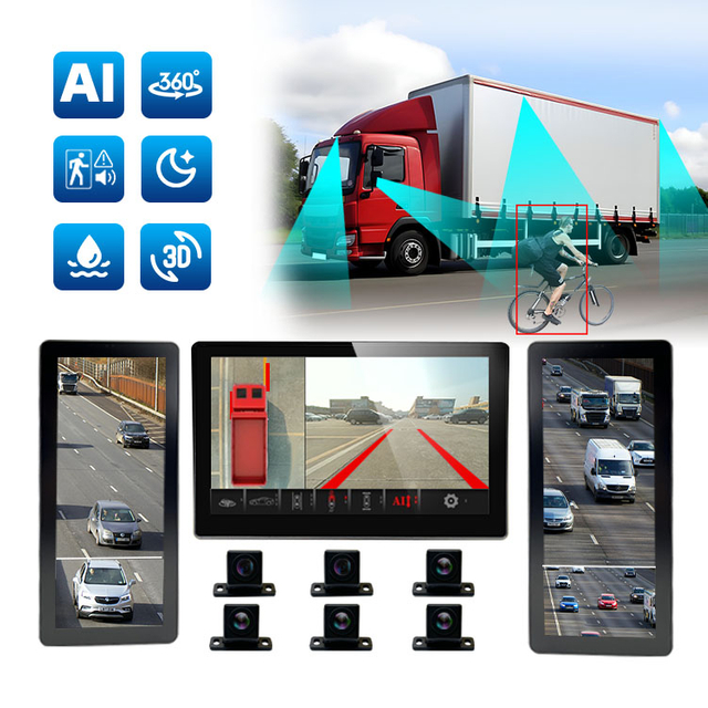 12,3 дюйма AI Truck Side Mircor 6 -канальные камеры монитор 360 градусов панорамской системы камеры
