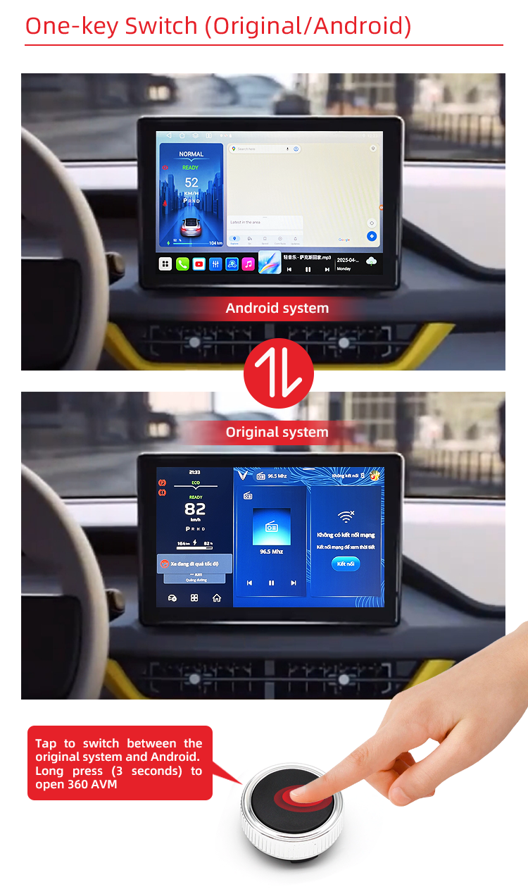 Android + मूल दोहरी प्रणाली डिकोडर 360-डिग्री कार कैमरा vinfast VF3 स्क्रीन अपग्रेड के लिए