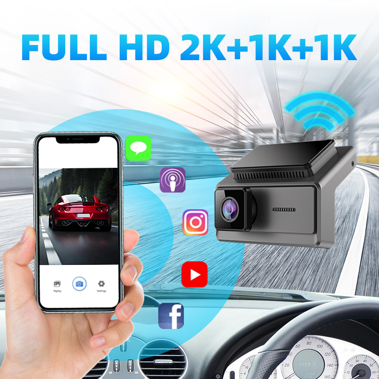 3カメラ2k+1080p+1080pビデオレコーダーwifiアプリコントロールカーDVRダッシュカム 