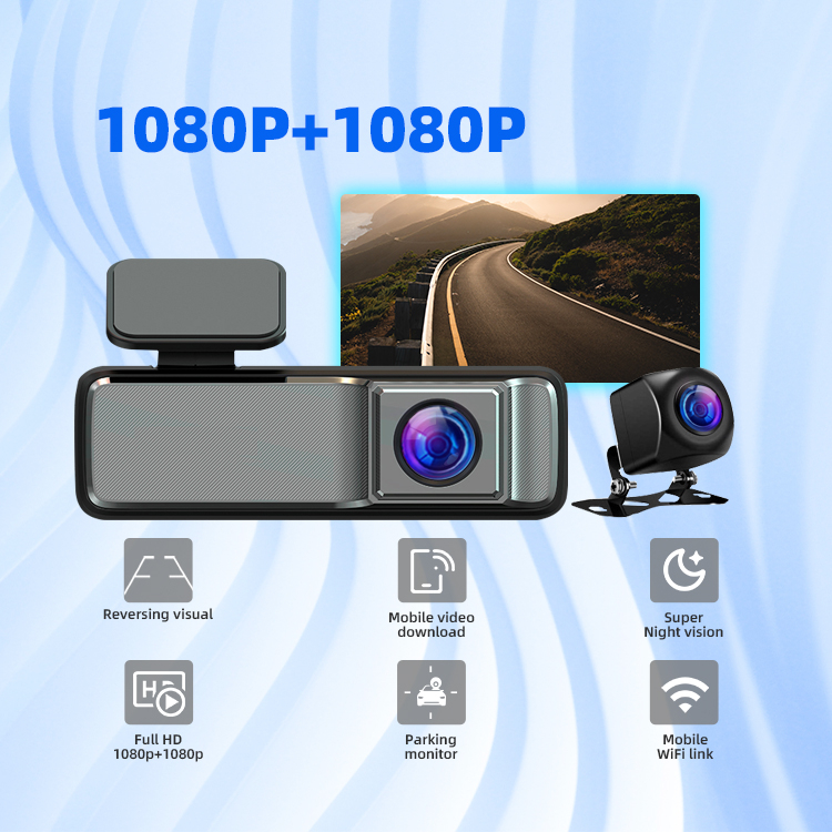 Wifi 1080p + 1080p عدسة مزدوجة Dash Cam 130 درجة + 110 درجة أمامية وخلفية كاميرات مزدوجة