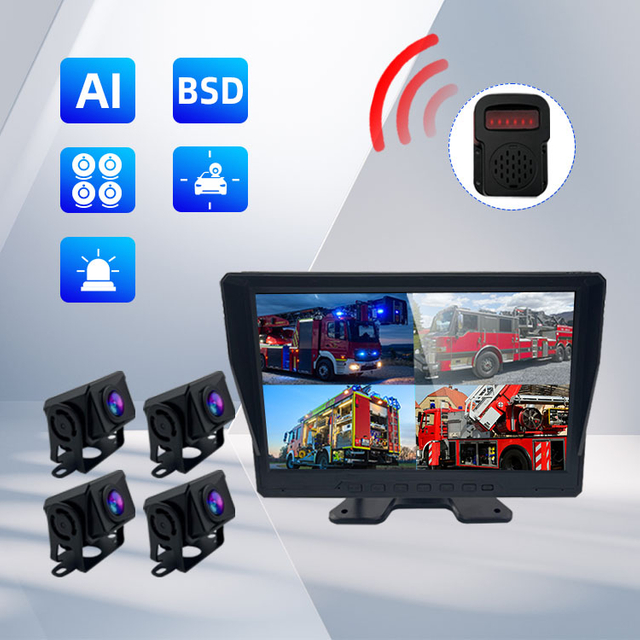 4 방향 AI 보행자 인식 트럭 카메라 시스템 및 BSD 사운드 및 라이트 알람이있는 차량 모니터