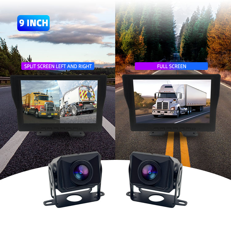 12V/24V 2 채널 트럭 전면 및 후면 카메라 9 인치 모니터 주차 라인