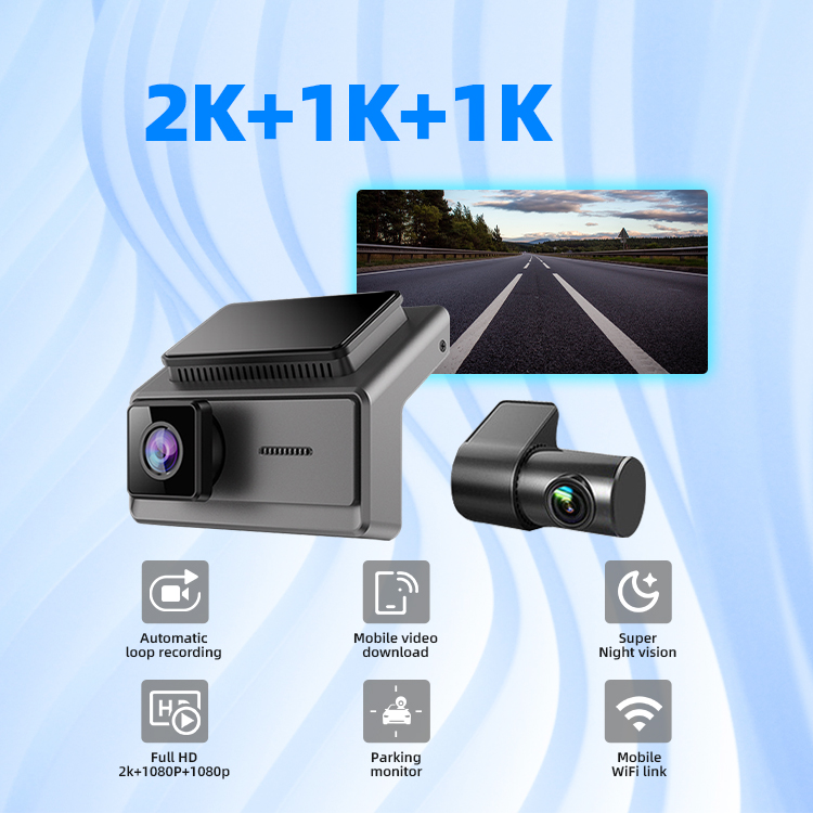 3カメラ2k+1080p+1080pビデオレコーダーwifiアプリコントロールカーDVRダッシュカム 