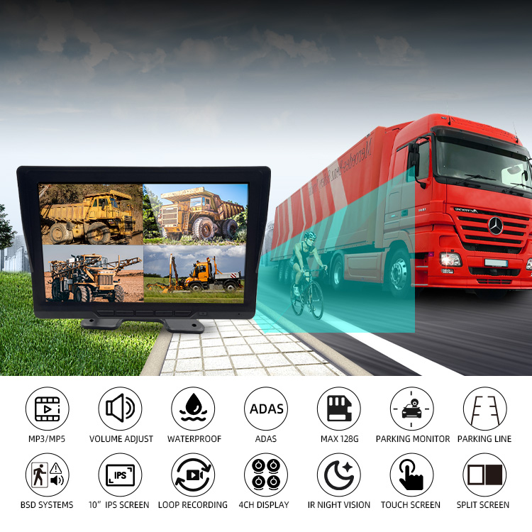 24 시간 주차 모니터 ADAS BSD 4CH 카메라 모니터 트럭 버스 용 시스템 - 128GB 지원