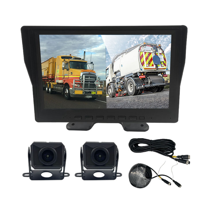 12V/24V 2 채널 트럭 전면 및 후면 카메라 9 인치 모니터 주차 라인